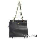 シャネル CHANEL チェーンショルダー ブラック×ゴールド キャビアスキン ショルダーバッグ mi【中古】