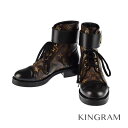 ルイ・ヴィトン LOUIS VUITTON ショートブーツ 1A2Q3O ブラック×ゴールド金具 パテントモノグラム・キャンバス レディース ブーツ se【中古】