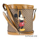 グッチ GUCCI ミッキー ディズニー スモールバケット ショルダー ミニGGスプリーム 602691 ブラウン レザー×コットンリネン ショルダーバッグ as【中古】