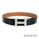 エルメス HERMES コンスタンス Hベルト リバーシブル 65 シルバー金具 □C刻印 1999年製 ブラック×キャメル×シルバー金具 レザー レディース ベルト mi【中古】