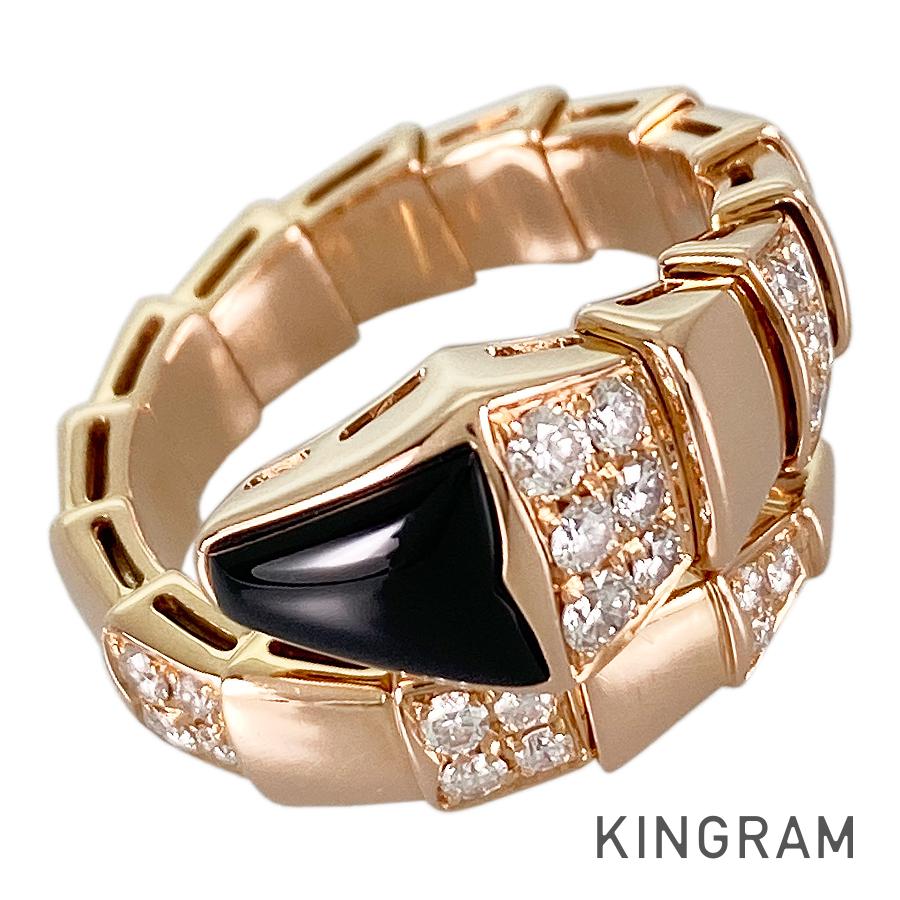 ブルガリ BVLGARI セルペンティ ヴァイパー K18PG オニキス ダイヤモンド 16号(56) リング sst【中古】