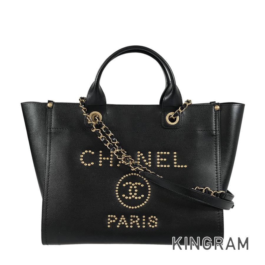 シャネル CHANEL ドーヴィル MM キャビアスキン トートバッグ sh【中古】