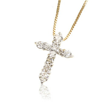 【送料無料】K18YG 0.2ctダイヤモンドクロスネックレス　【ネックレス】【necklace】【首飾り】【ペンダント】【レディース】【Lady's 女性用】【DIAMOND】