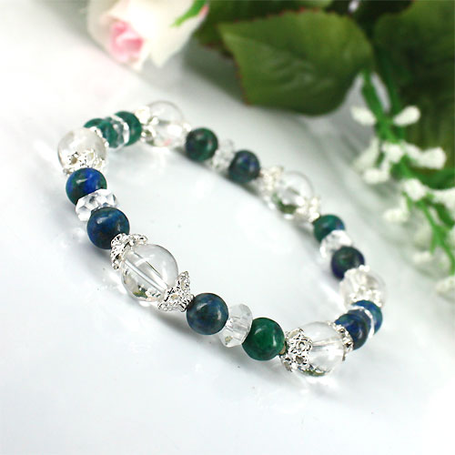 天然石MIXクリソコラ×天然本水晶パワーストーンブレスレット(natural stone bracelet)【YY】【天然石 ブレスレッド】レビューを書いて、送料無料！