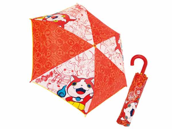 【妖怪ウォッチ】(ジバニャン/オレンジ)★子供 折り畳み傘 妖怪ウォッチのメダルプリント 傘 雨具 新学期 アンブレラ ジバニャン