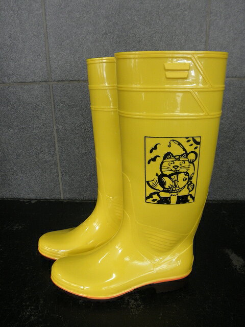 ザクタス耐油長靴Z01(イエロー)日本製 魚釣り招き猫 (黒)プリント入り