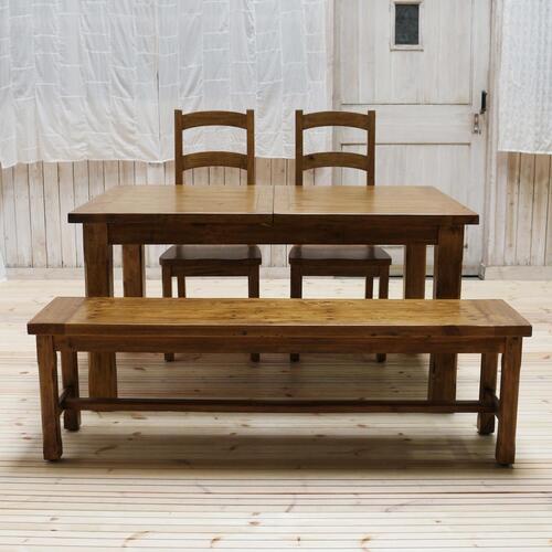 【送料無料】Kitol(キトル)家具 ダイニングテーブル4点セット(ダイニングテーブル+チェア2脚+ベンチ) 伸縮式　幅180cm(140cm)奥行90cm高さ72cm パイン材 オールドパイン