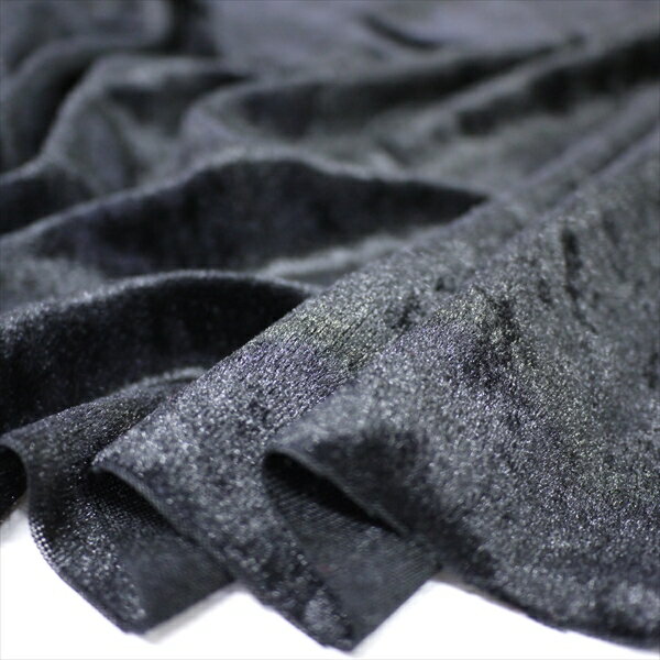 クラッシュベロア ブラック　145cm巾　ニット 生地...:knit-yamanokko:10000765