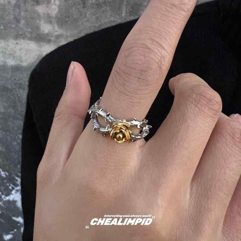 Y2K ファッション　2000代 CHEALIMPIDThorn ゴールド ローズ チタン スチール リング ストリート ファッション ダーク 男女兼用