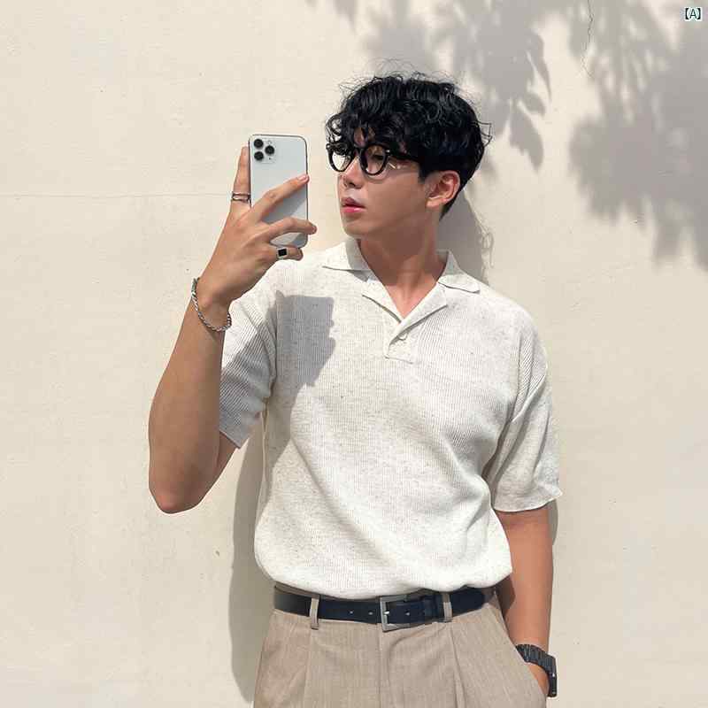 メンズ　メンズファッション　ファッション　韓国　韓国ファッション　海外ファッション メンズニット 半袖 Tシャツ 韓国 シンプル 花柄 カジュアル コットン リネン シャツ