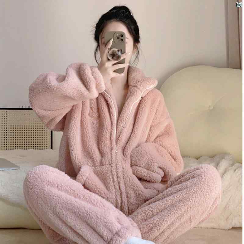 レディース ビクトリア コーラル ベルベット パジャマ 秋冬 長袖 フランネル 厚く 暖かい ジッパー ホーム 服 屋外着用 す