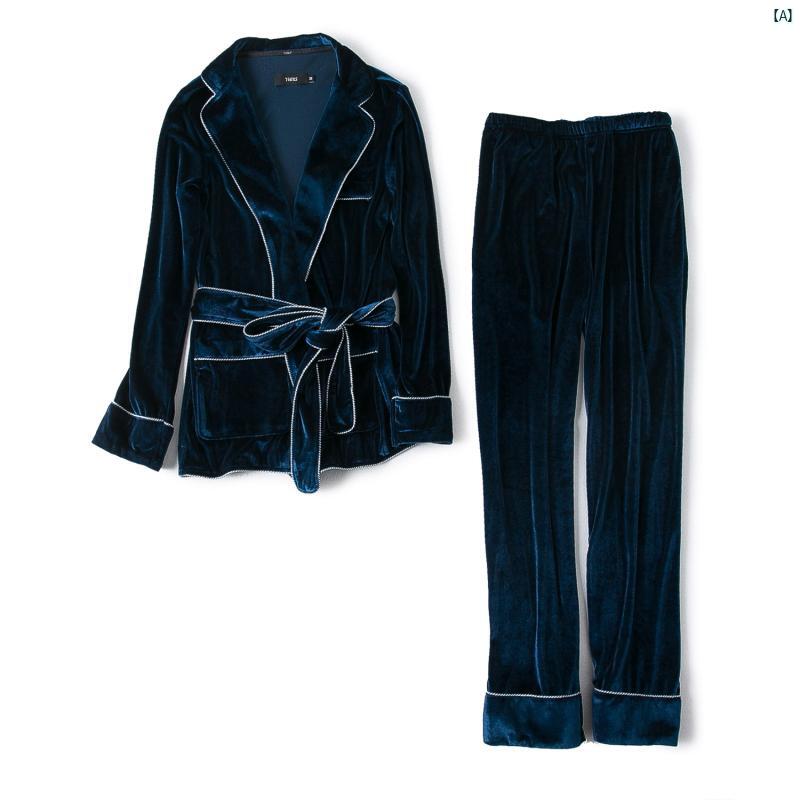 春秋 高級 ゴールド ベルベット パジャマ レディース 2点 スーツ カラー メンズレディース ホーム 服