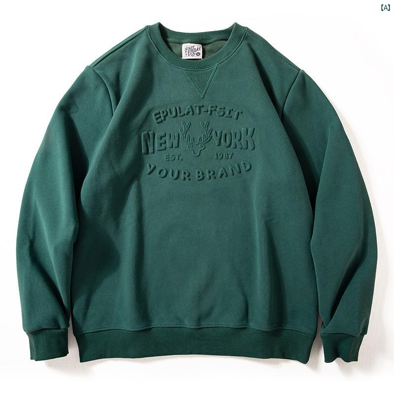 メンズ　ファッション　男性用　カジュアル　オシャレ メンズ スウェットシャツ 秋冬 ベルベット 厚手 肌 優しい 暖かい トップ ラウンドネックプルオーバー カジュアル ボトム シャツ