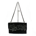 【中古】CHANEL シャネル チェーンショルダー No.5 カメリア ベルベット ブラック/黒 ブランド 鞄 レディース USED-A【かんてい局前橋店】m20-1200191925800051