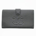 【中古】【CHANEL】シャネル 二つ折り財布 A13498 キャビアスキン がま口 ブラック ココマーク USED-B【かんてい局 前橋店】m20-1200195925800003