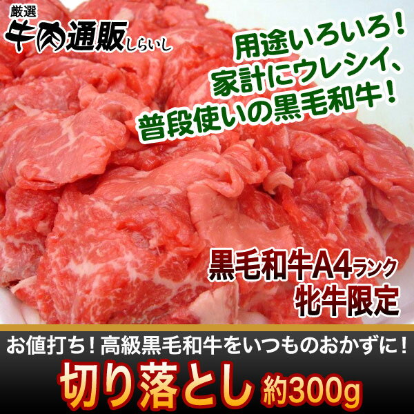 【国産黒毛和牛】切り落とし約300g(100gあたり300円)赤字覚悟！とことん安くします!ちょっと贅沢にいつものおかずを黒毛和牛で！家計にうれしい♪