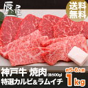 【クーポンあり】神戸牛 焼肉 セット 特選 カルビ &ラムイチ 1kg(冷蔵)【送料無料】【あす楽対応】【ギフト 内祝い お祝い 御礼 プレゼント 牛肉 神戸ビーフ 神戸肉】【贈答 贈り物 焼き肉 国産 黒毛和牛】