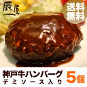 【送料無料】神戸牛 ハンバーグ デミソース仕立て 5個セット【あす楽対応】【冷凍 湯煎 湯せん】【ギフト 内祝い お中元 御中元 お祝い 御礼 プレゼント に 牛肉 神戸ビーフ 神戸肉】【贈答 贈り物 牛肉 和牛 肉】