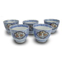 ○伊万里染錦唐草文猪口五客○江戸後期-傷あり-古美術骨董品【中古】
