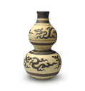 ○磁州窯白地鉄絵龍文瓢型瓶○中国-清朝時代-古陶器【古美術】【骨董】【中古】【送料無料】