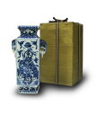 ○京焼染付環付角瓶○真清水蔵六作-無傷-近代【陶芸家】【美術品】【中古】【送料無料】