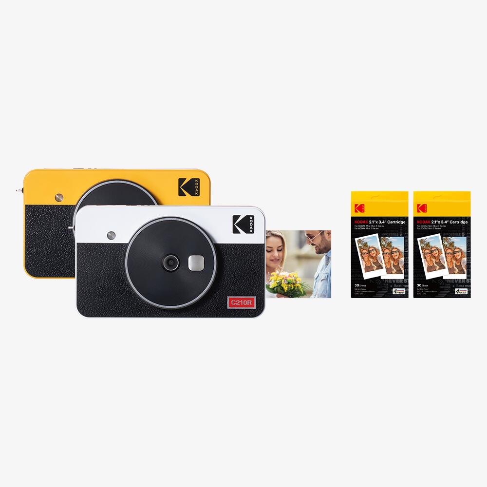 【カメラケース贈呈】チェキ 学割 <strong>コダック</strong> KODAK Mini Shot 2 Retro 4PASS 2-in-1<strong>インスタントカメラ</strong>＆フォトプリンター(5,3x8,6cm)＋68枚バンドル,ホワイト,イエロー