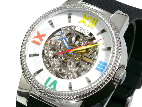 【送料無料】COGUの人気モデル 自動巻き スケルトンCOGU コグ 腕時計 自動巻き スケルトン C19-WCL【送料無料】 ホワイト&カラー文字【smtb-s】