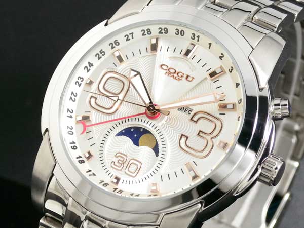 【7/31まで決算セール】COGU コグ 腕時計 ムーンフェイズ C41-WHG(sb)【送料無料】　ホワイト＆ゴールド