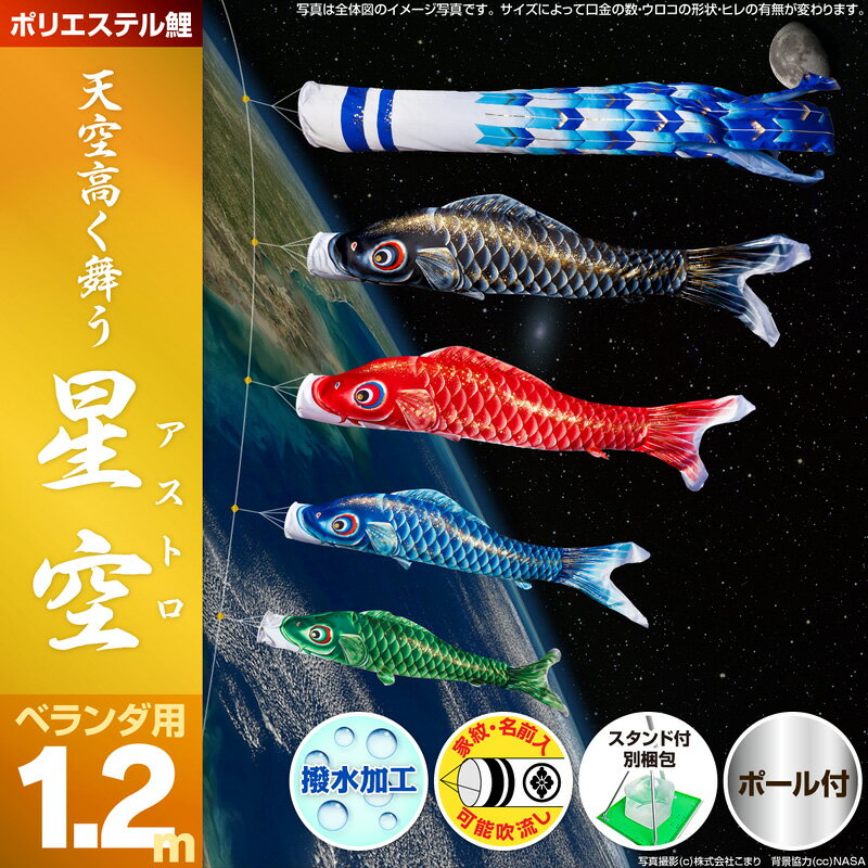 新作登場●【鯉のぼり こいのぼり】【ベランダ用 こいのぼり】【ポリエステル】星空(アストロ)鯉1.2mスタンダード：万能スタンド付/4色セット【こいのぼり ベランダ】【こいのぼり マンション】【鯉のぼり ベランダ】【送料無料】【C500】