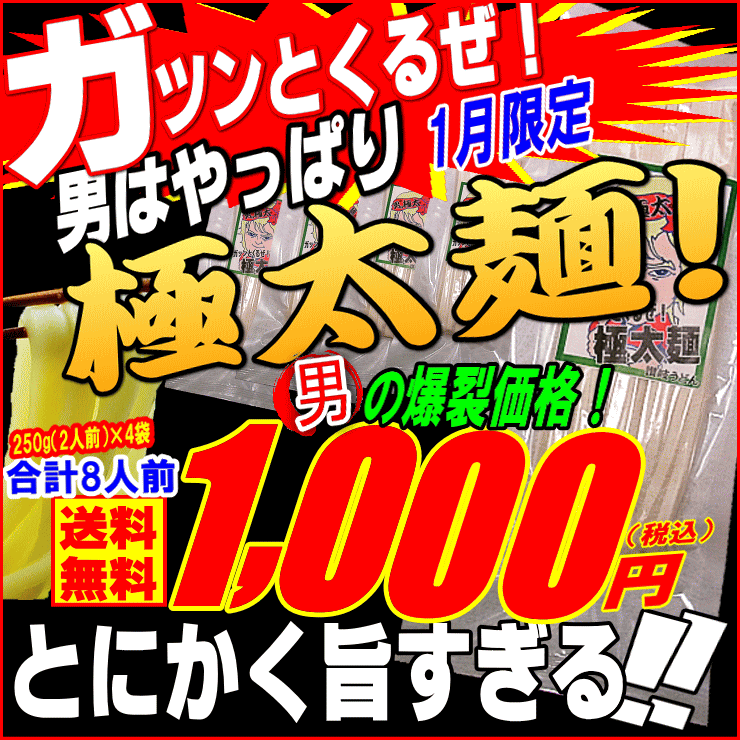 【新登場！】メール便【送料無料】男！極太麺8人前セット（完熟...