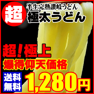 ゆうメール便【送料無料】ガツンとくる超！極太讃岐うどん醤油・...
