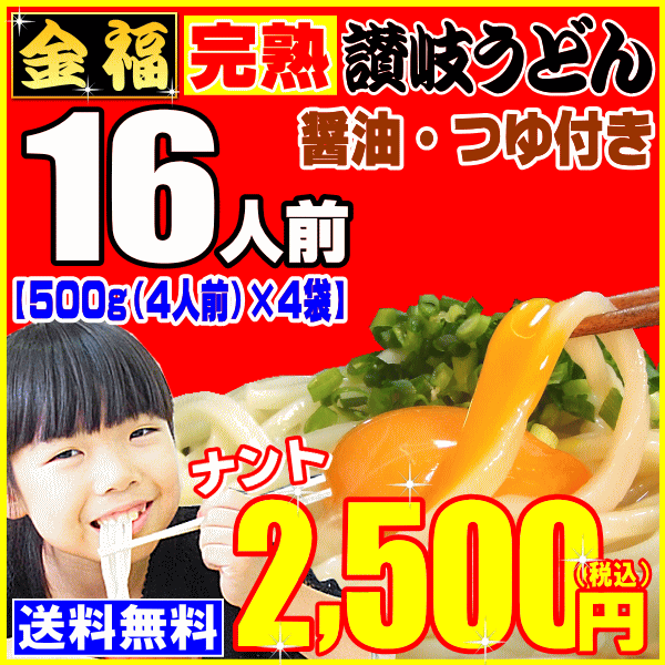 【送料無料】金福完熟讃岐うどん500g（4人前）×4袋合計ナ...