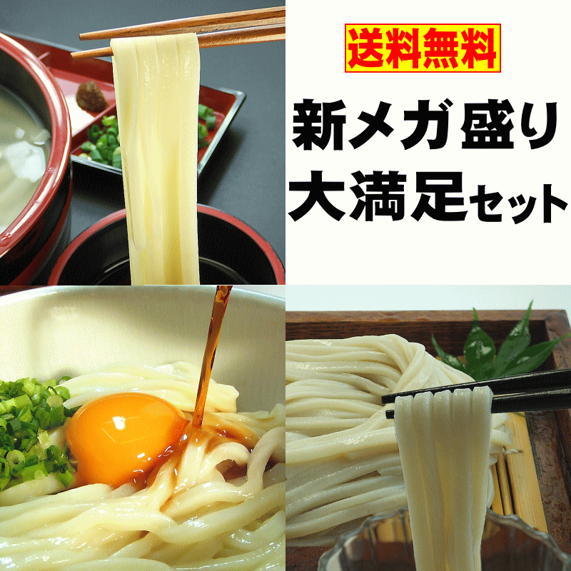 新メガ盛り大満足セット（讃岐うどん）セール半生完熟讃岐うどんの極太麺・並麺・細麺、純生並切、生太麺、黒の讃岐うどんと6種類の讃岐うどんに3種類のつゆが楽しめる！ナント！送料無料でこの価格！