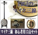 三線 マイク三線 エレキ三線 真壁型 黒塗り 人工皮 集音マイク内蔵型 初心者用12点セット激安 送料無料 操作性 音質が違います