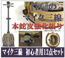 三線 エレキ三線 マイク三線 真壁型 黒塗り 本蛇皮強化張り 集音マイク内蔵型 初心者用12点セット激安 送料無料 音質が違います