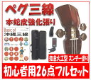 三線 ペグ三線 知念大工型 スンチー塗り 本蛇皮強化張り 初心者用26点フルセット 盛島開鍾・エレキ仕様オプション有 激安 送料無料 操作性バツグン