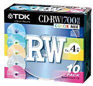 TDK データ用書換型 CD-RW 700MB(4倍速対応)カラーミックス10枚パック製品型番：CD-RW80X10CCS