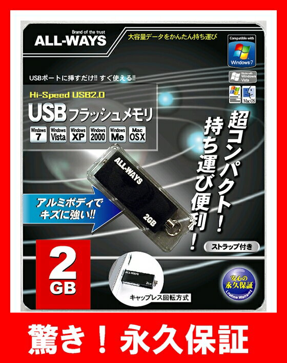 【2GB】 USBフラッシュメモリ [メール便対応]　USBメモリー 1年保証【USBメモリ 2GB】