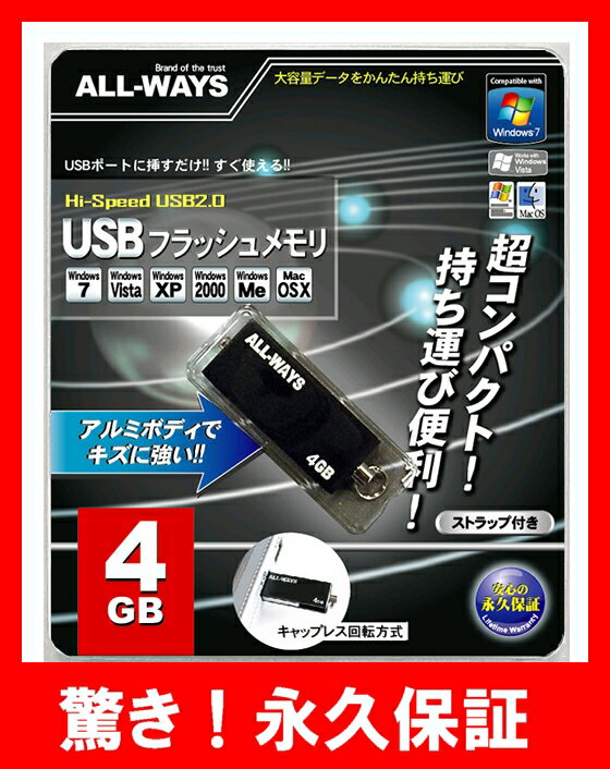 【4GB】 USBフラッシュメモリ [メール便対応]　USBメモリー 1年保証【USBメモリ 4GB】