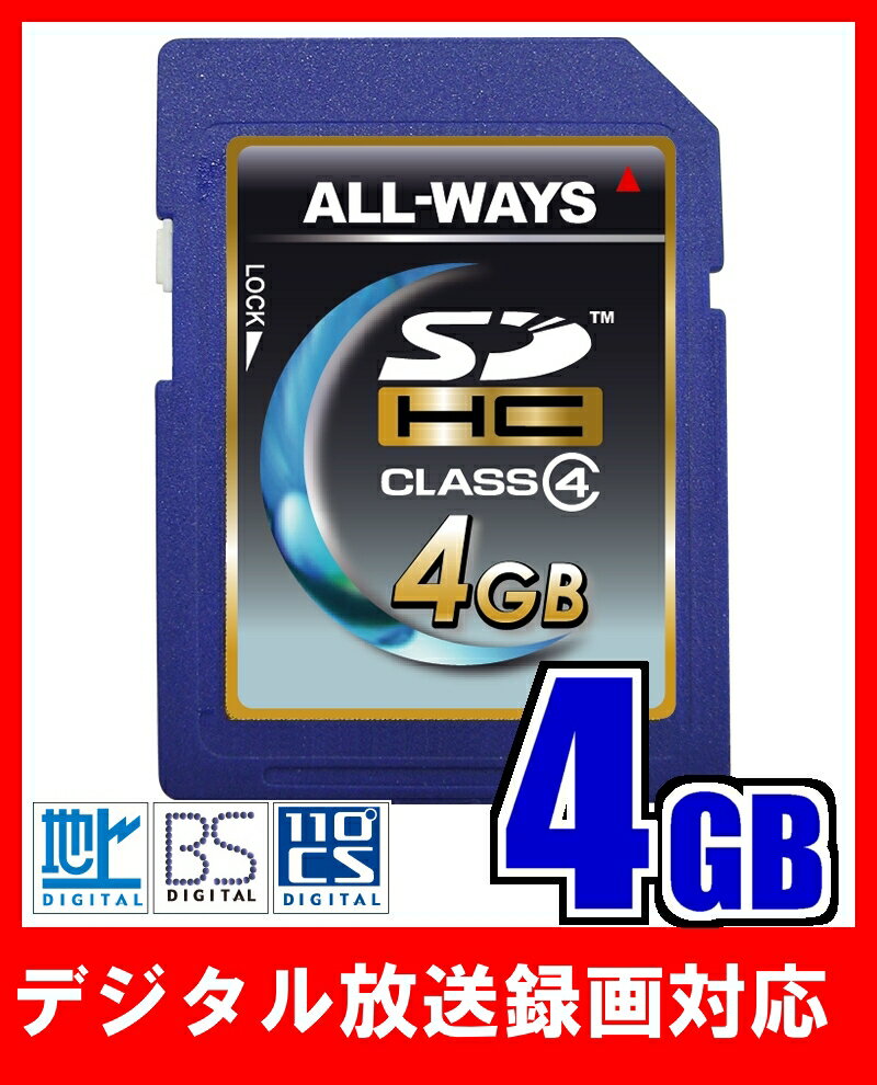 【4GB】 SDカード（SDHC規格） [メール便対応]　1年保証　（高速！CLASS4） SDMI・CPRM対応　地デジ録画対応収納ケース付き　【Hi-Speed&高品質】　デジカメ、パソコン、ハンディカムにはモチロン、地上デジタル放送の録画にも対応販売元は日本の商社で安心の正規品