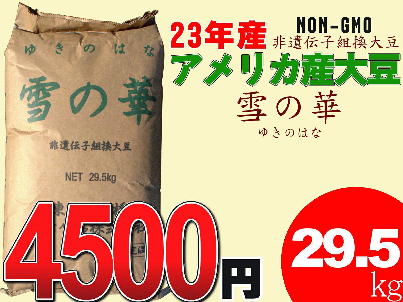 【粒揃い】【非遺伝子組換え】【NON-GMO】23年産　アメリカ産　大豆　雪の華　29.5kg