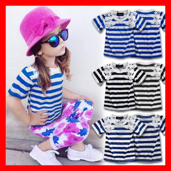 韓国 子供服 ワンピース 女の子【RAYALICE レイアリス ボーダー×花レースキッズ ジュニア半袖Tシャツ】110cm 120cm 130cm 140cm 150cm 160cm 韓国子供服 女の子 ワンピース韓国子供服 110cm 120cm 130cm RAYALICE レイアリス 子供服 ワンピース 女の子