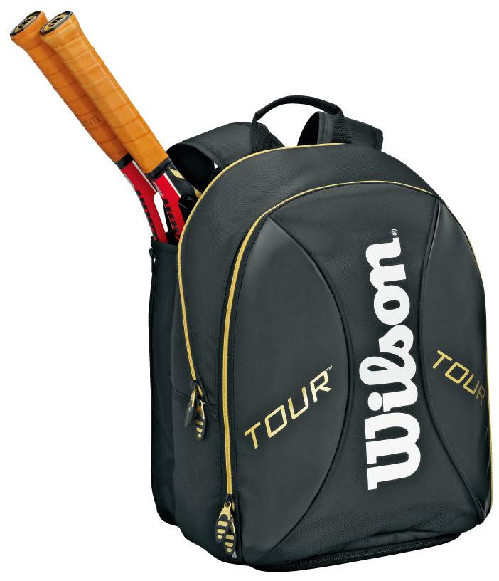 （9月下旬入荷予定）【2012新製品】Wilson（ウイルソン）【TOUR BACKPACK（ラケット2本入）バックパック WRZ845295 ブラック×ゴールド】テニスバッグ