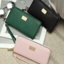 財布 レディース 長財布 ガバっと開く ラウンドファスナー 使いやすい 取り出しやすい 小銭入れ おしゃれ カードポケット 大容量 軽量 コンパクト コインケース ファスナー ストラップ付 PU グリーン ブラック ピンク y4