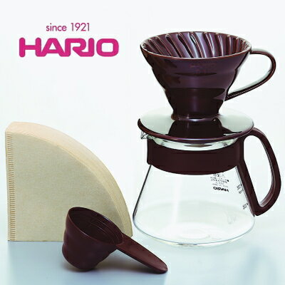 【有田焼】ハリオ HARIO セラミック透過コーヒードリッパー＆ポットセットショコラブラウン　360ml(1〜2杯用)　VDS-3012CBR【日本製　耐熱ガラス　磁器　計量スプーン付　ペーパーフィルター付き　新生活】【RCPsuper1206】ペーパーフィルターが40枚付き♪