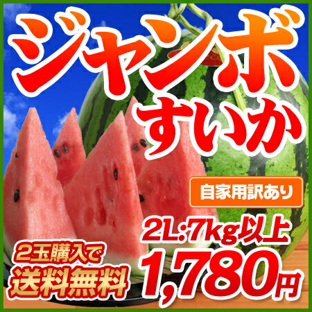 日本一の産地・熊本から直送！【2玉購入で送料無料】熊本県産ハウス栽培・超ジャンボすいか1玉2L（7kg以上）