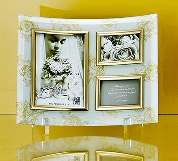 「ゴールデンローズ　ガラスフォトフレーム　(3ウィンドー・ホワイト)」　　　（フォトフレーム　写真たて　写真立て　フォトスタンド）（結婚祝い　ウエディング　ウェディング）［フォトフレーム通販］