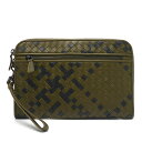 【期間限定5%OFF!】【7/3~7/10】ボッテガヴェネタ BOTTEGA VENETA セカンドバッグ イントレチャート ラムスキン クラッチバッグ グリーン×ブラック メンズ【中古】