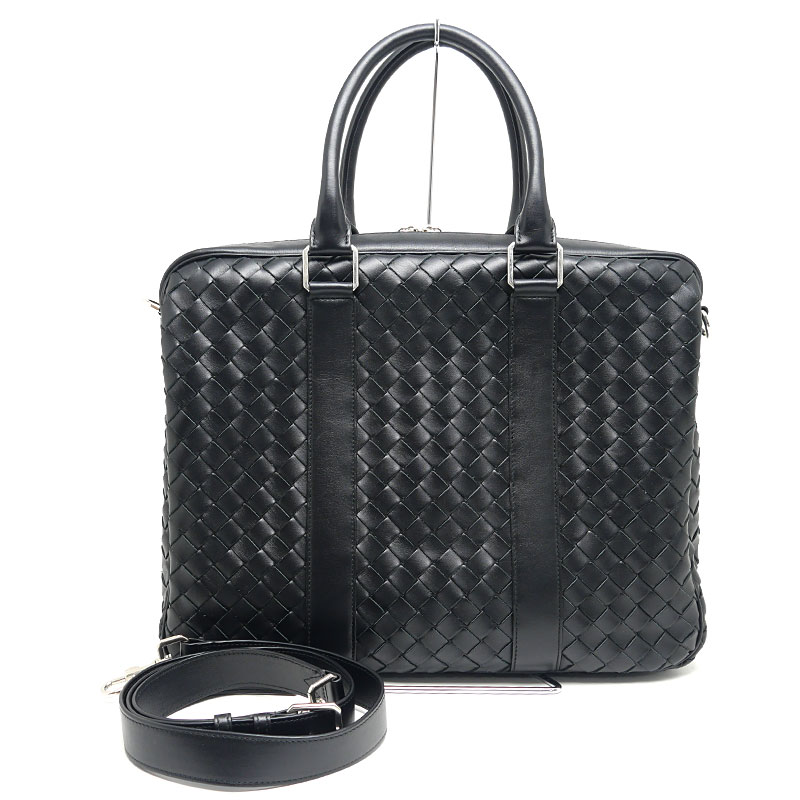 【中古】ボッテガヴェネタ BOTTEGA VENETA ブリーフケース イントレチャート ブラック 書類カバン ビジネスバッグ 【質屋鑑定品】