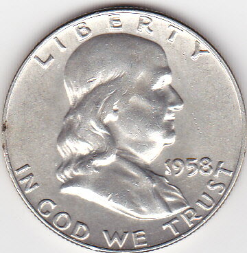 アメリカベンジャミン・フランクリン50セント銀貨1958年